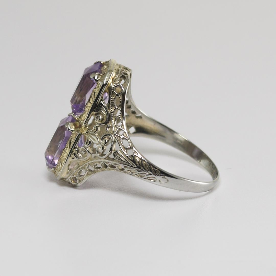 Women's or Men's 18K White Gold Art Deco Amethyst Ring For Sale