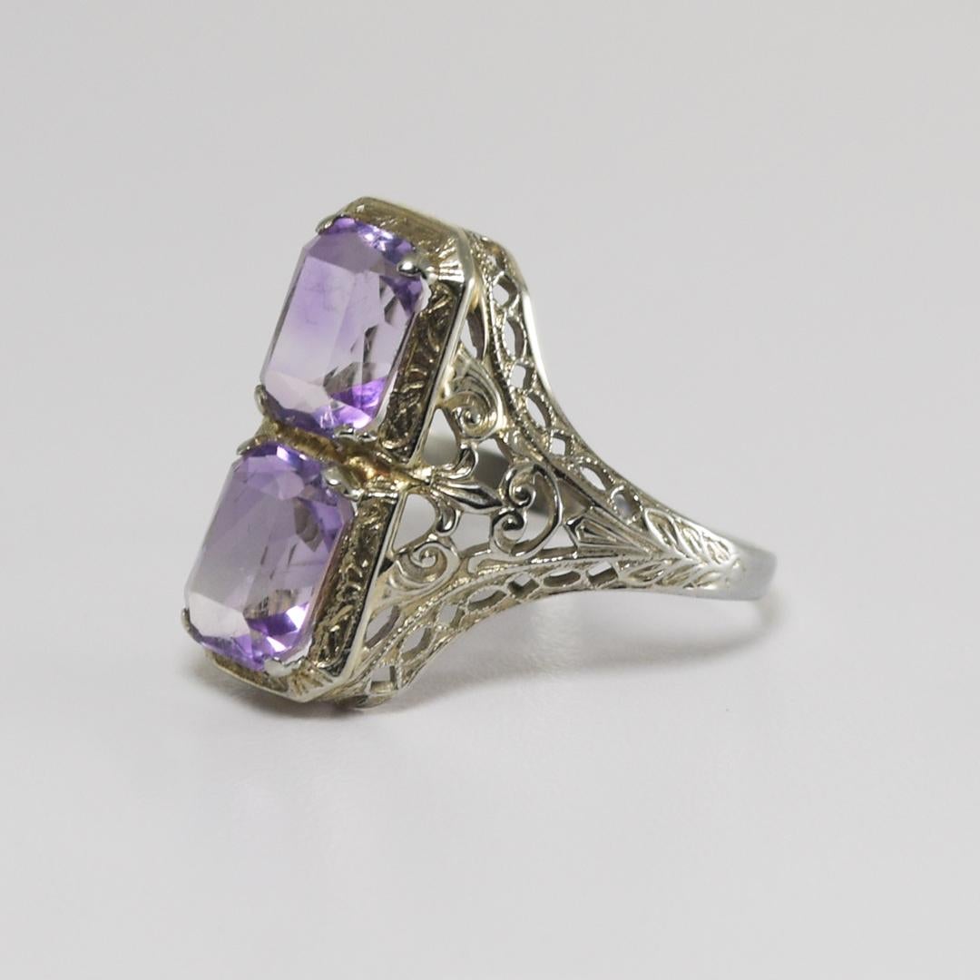 18K White Gold Art Deco Amethyst Ring For Sale 1