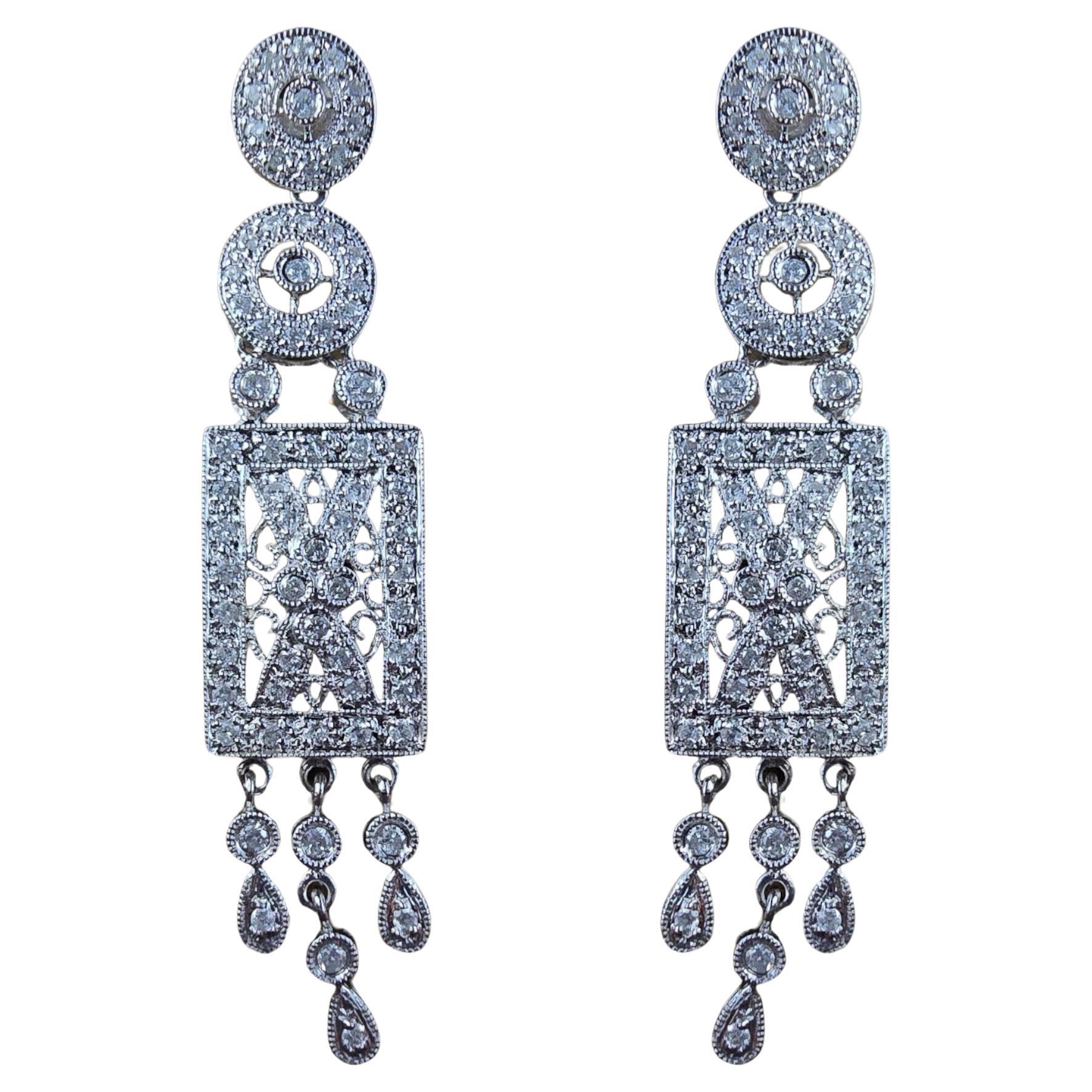 18K White Gold Art Deco Diamond Earrings