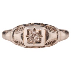 Vintage 18K White Gold Art Deco Diamond Engagement Ring