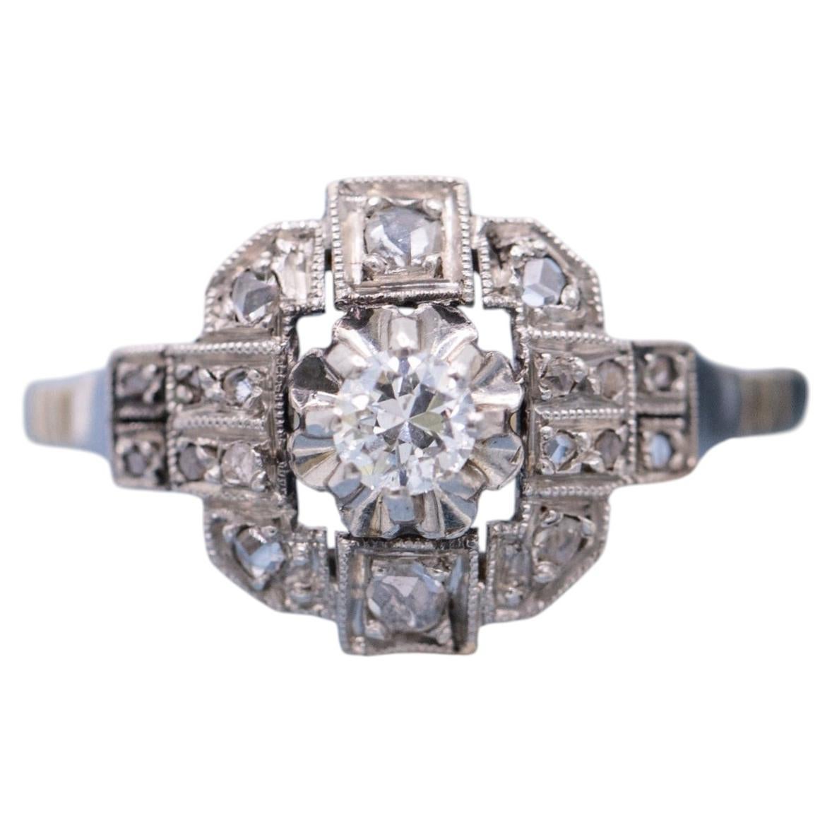 Bague de fiançailles en or blanc 18 carats avec diamant Arte Antiques - French Antique Jewelry