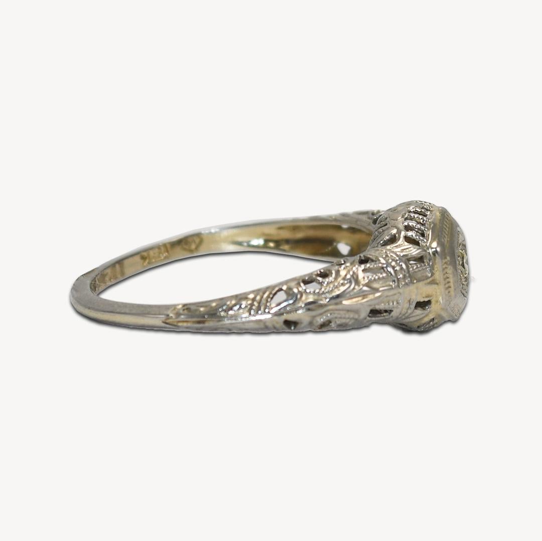 Single Cut 18K White Gold Art Deco Diamond Ring For Sale