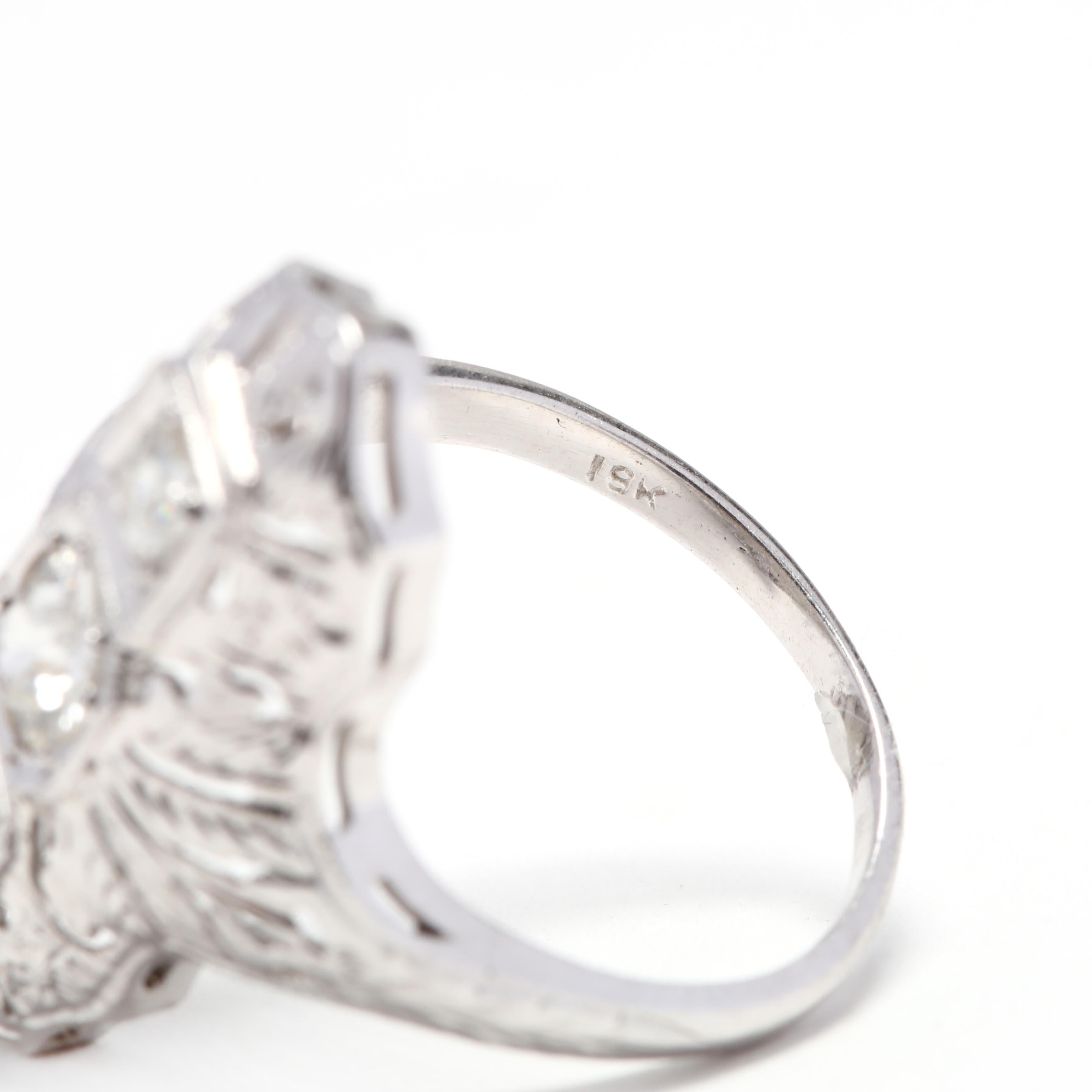 Women's or Men's 18k White Gold Art Deco Diamond Ring For Sale
