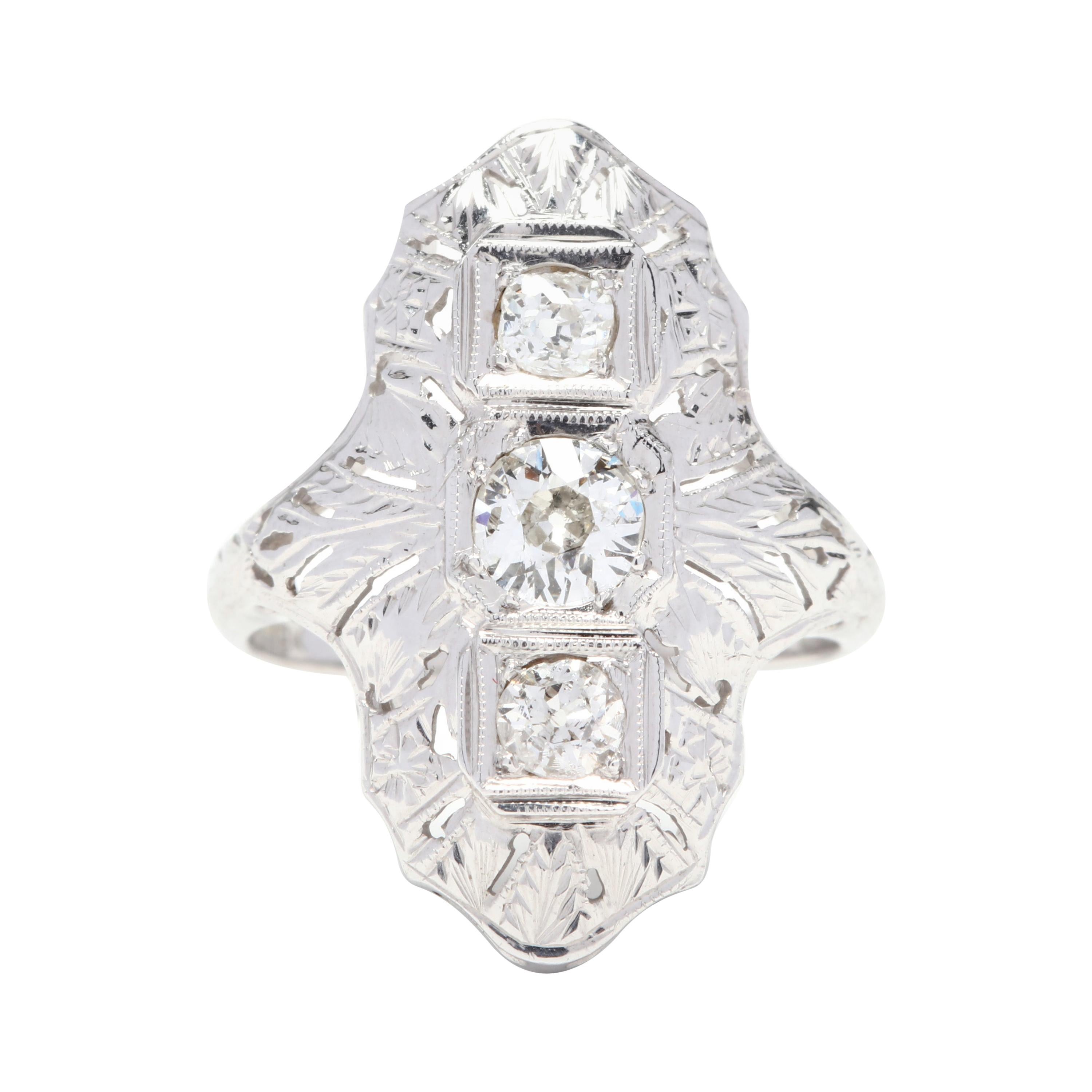 18k White Gold Art Deco Diamond Ring For Sale