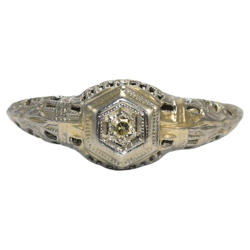 18K White Gold Art Deco Diamond Ring For Sale