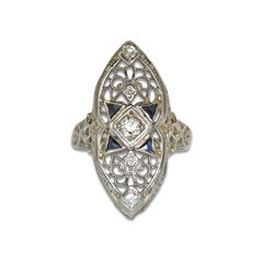 Antique 18K White Gold Art Deco Diamond & Spinel Ring 0.10ct