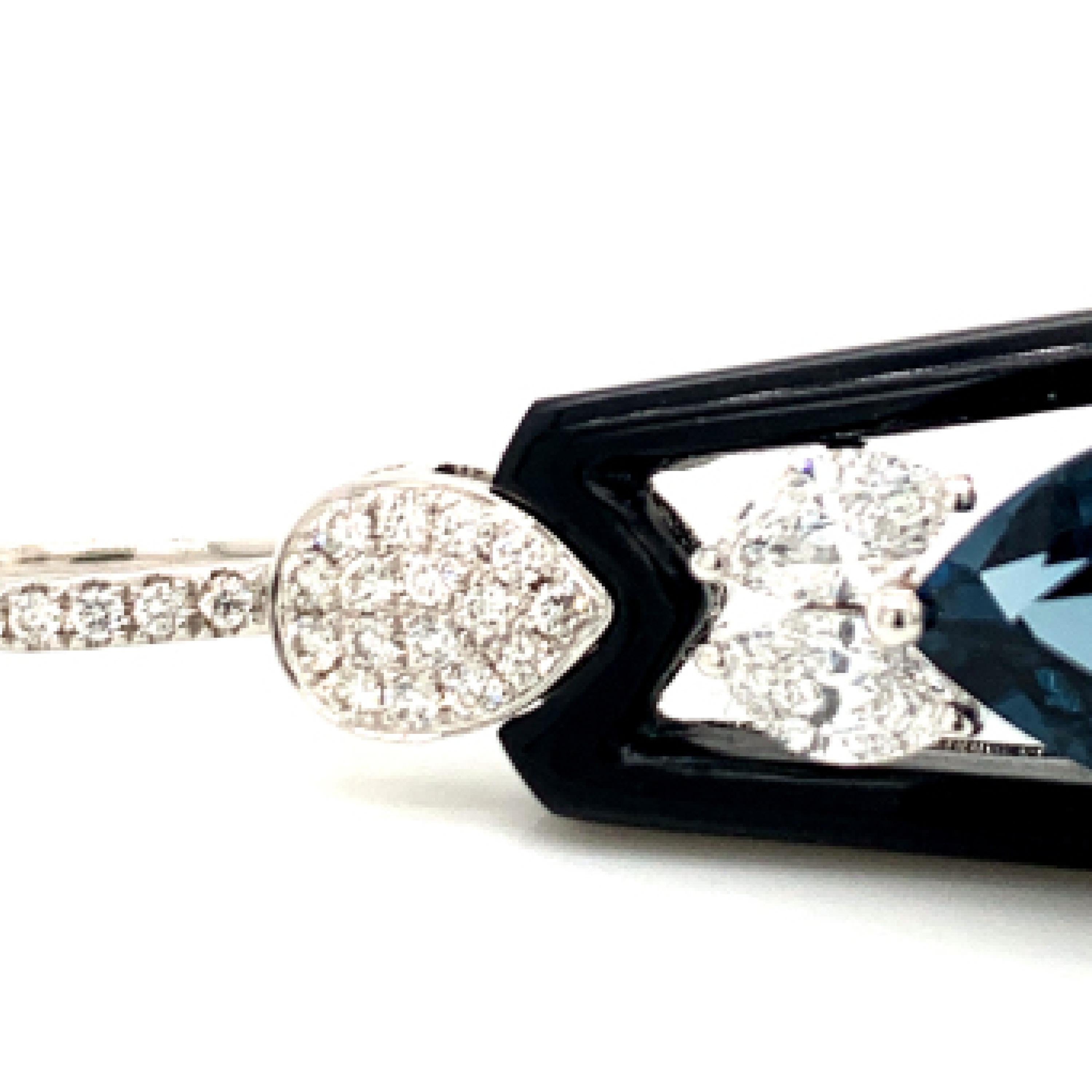 18 Karat Gold Earrings w/ London Blue Topaz, Onyx and Marquise Diamonds In New Condition For Sale In Great Neck, NY