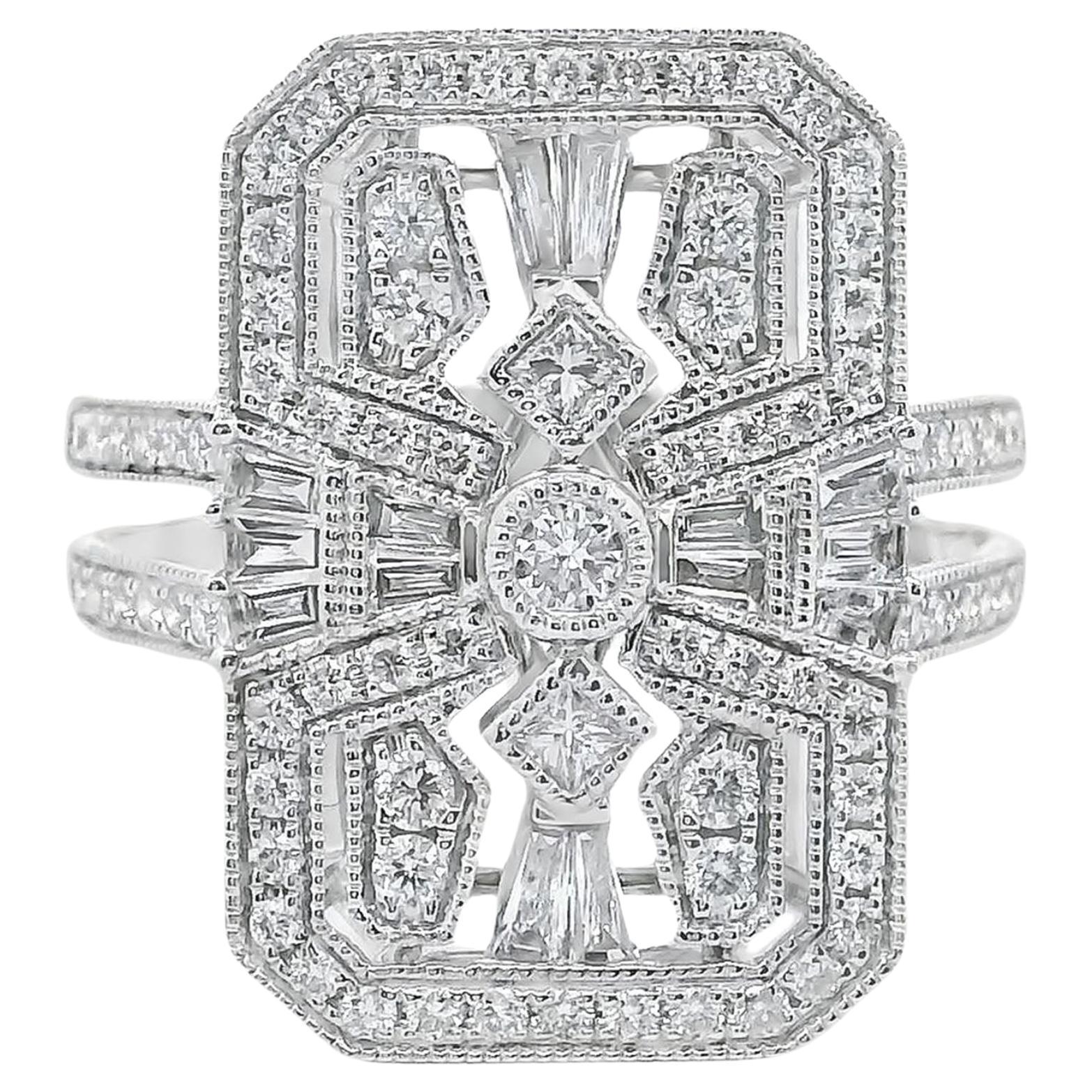 18K White Gold Art Deco Inspired Diamond Ring For Sale