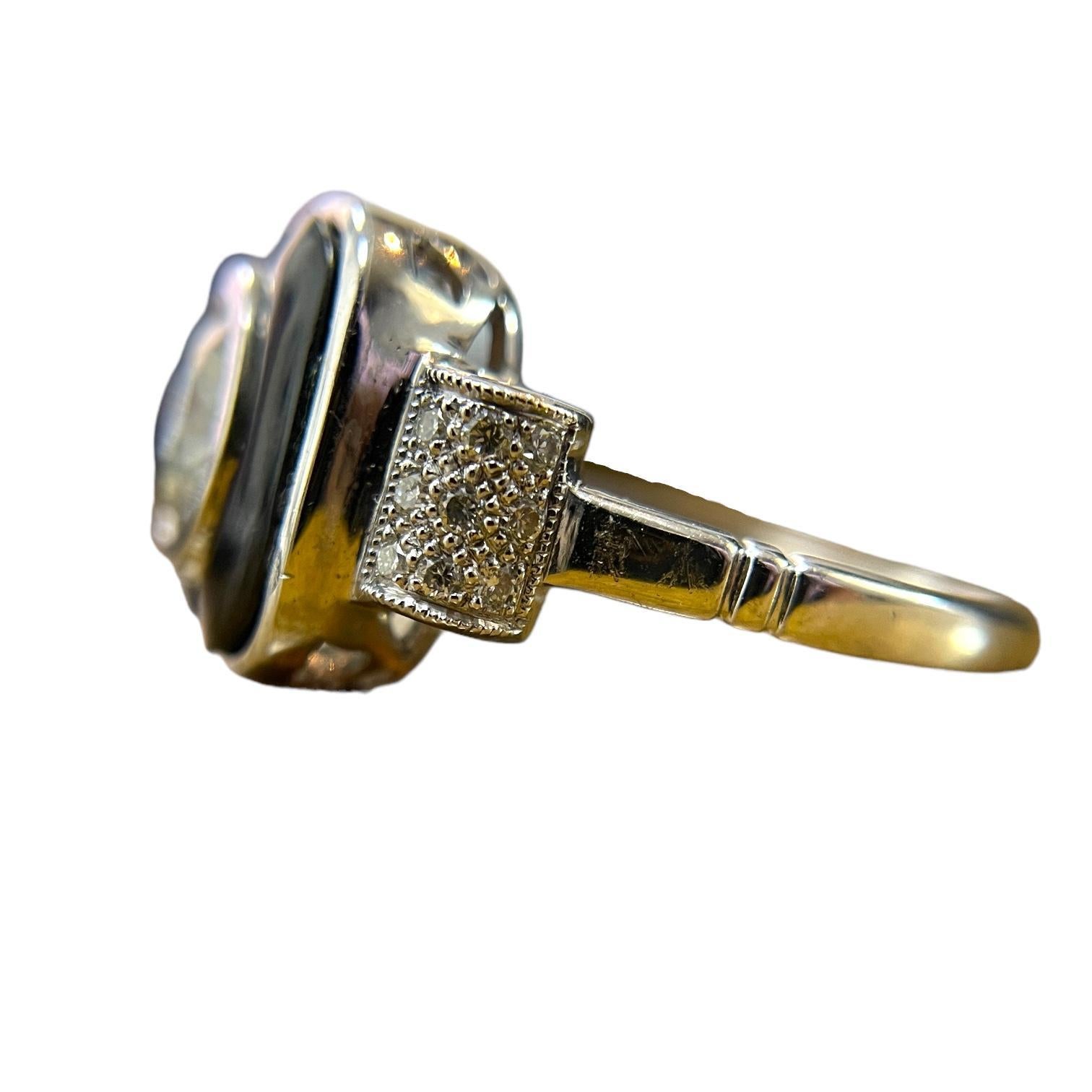 Women's or Men's 18K White Gold Art Deco GIA Certified Natural Diamond and Black Spinel Ring For Sale