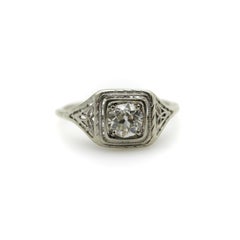 18K White Gold Art Deco Old European Cut Diamond Engagement Ring