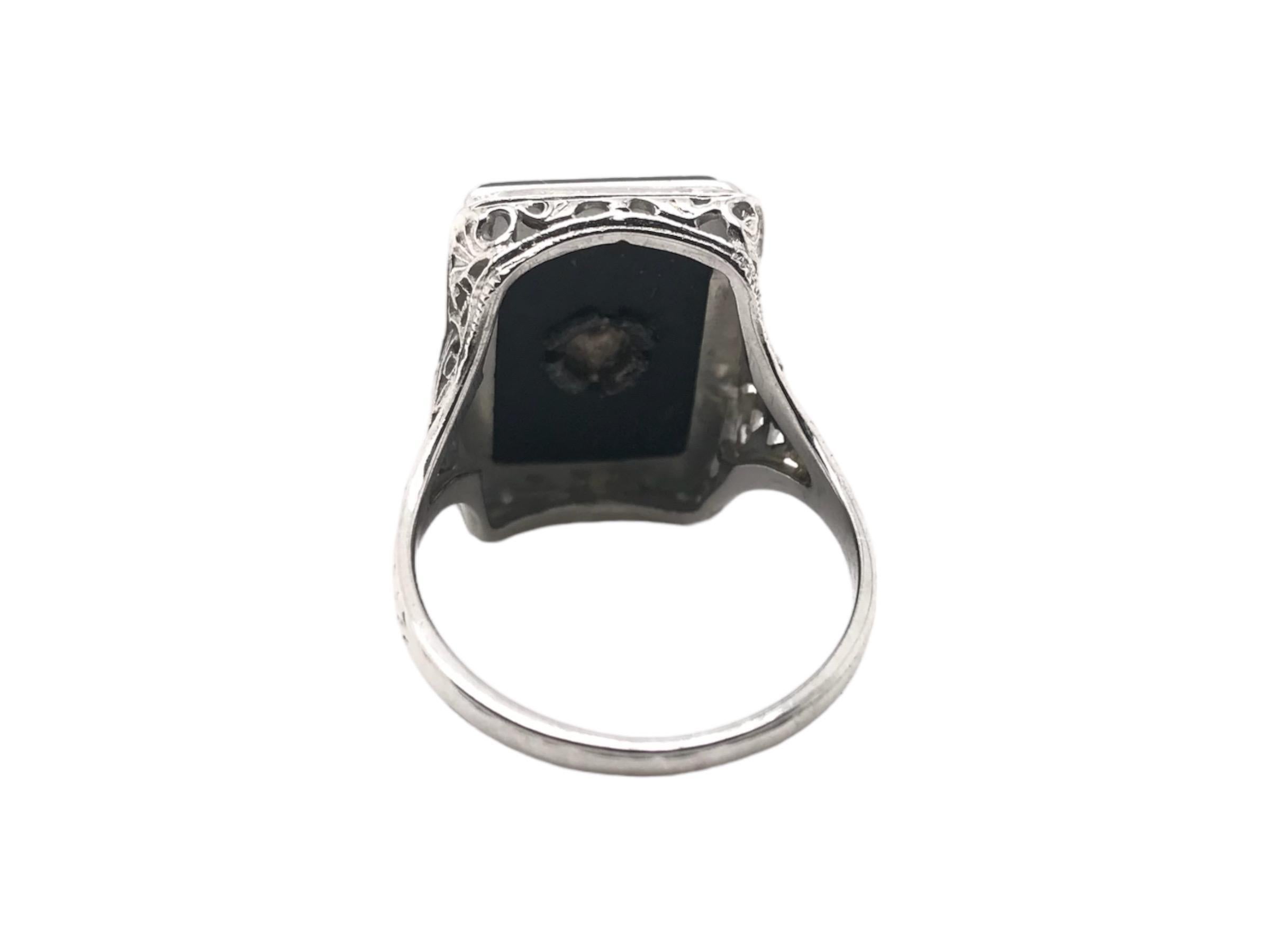 18K White Gold Art Deco Onyx & Diamond Cocktail Ring 3