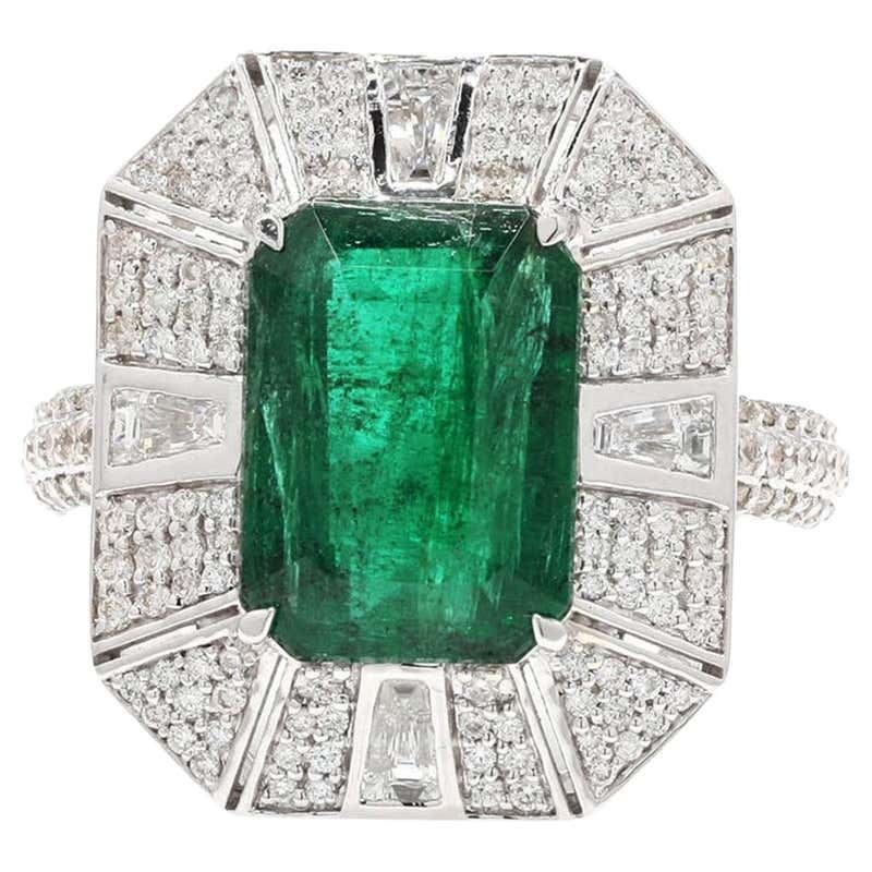 Octogen Zambian Emerald Ring with Side Emeralds and Diamonds Made in ...