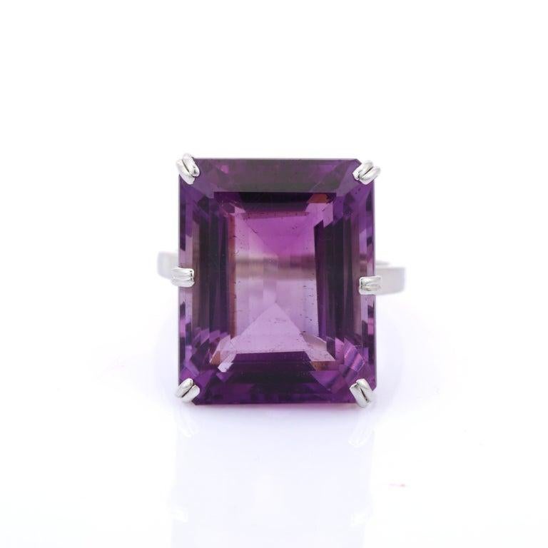 En venta: Oro blanco de 18 quilates estilo art déco 23,70 ct. Anillo de cóctel octogonal de amatista  7