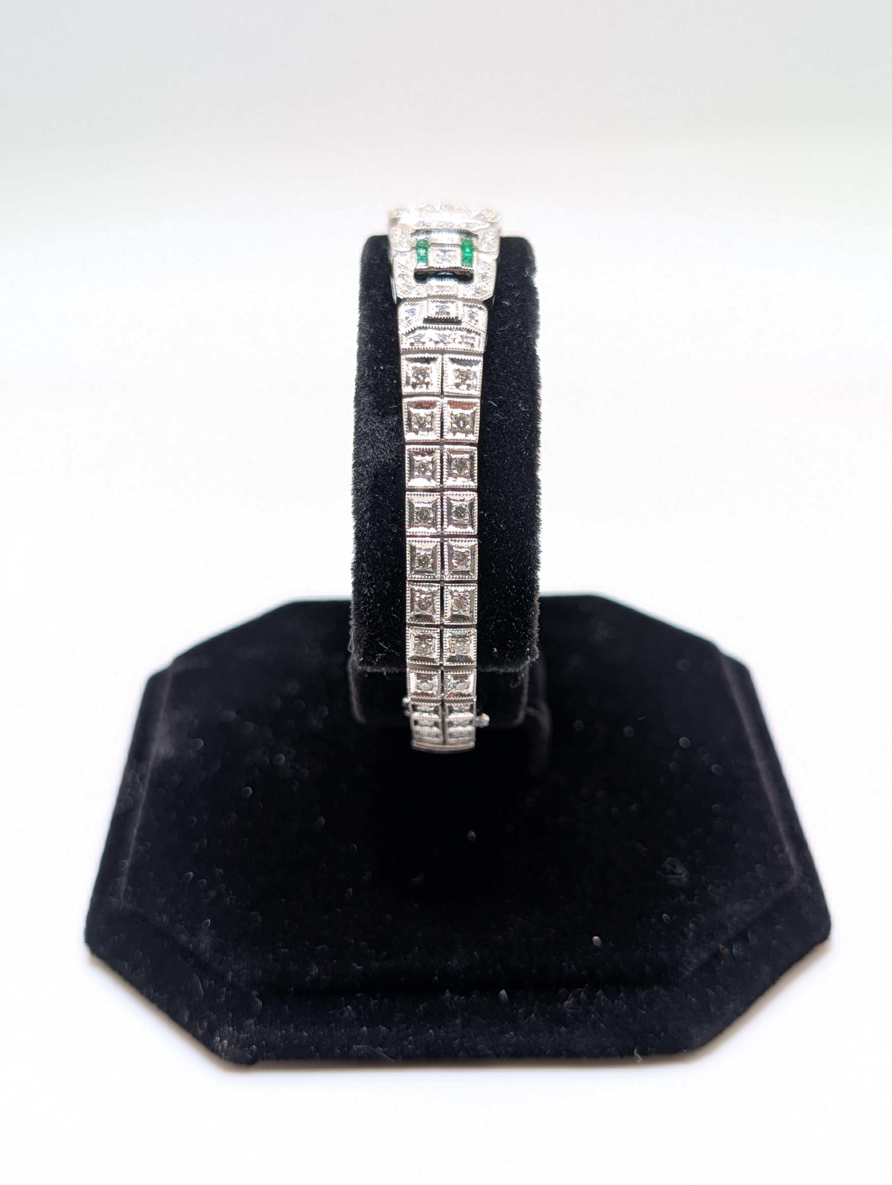De las mujeres Pulsera Estilo Art Decó de Oro Blanco de 18k con Esmeraldas y Diamantes en venta