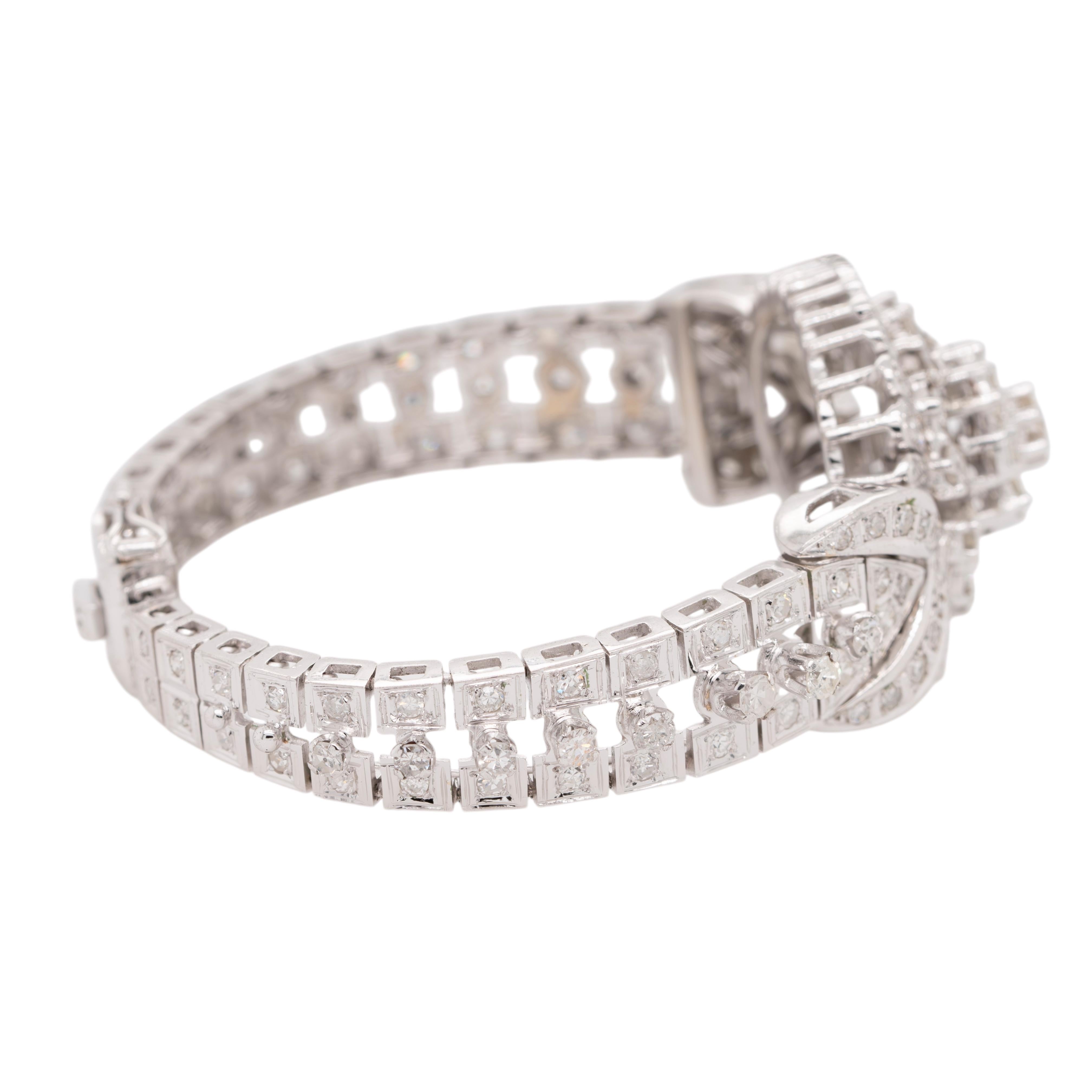Round Cut 18k White Gold Art Deco Vintage Diamond Bracelet For Sale