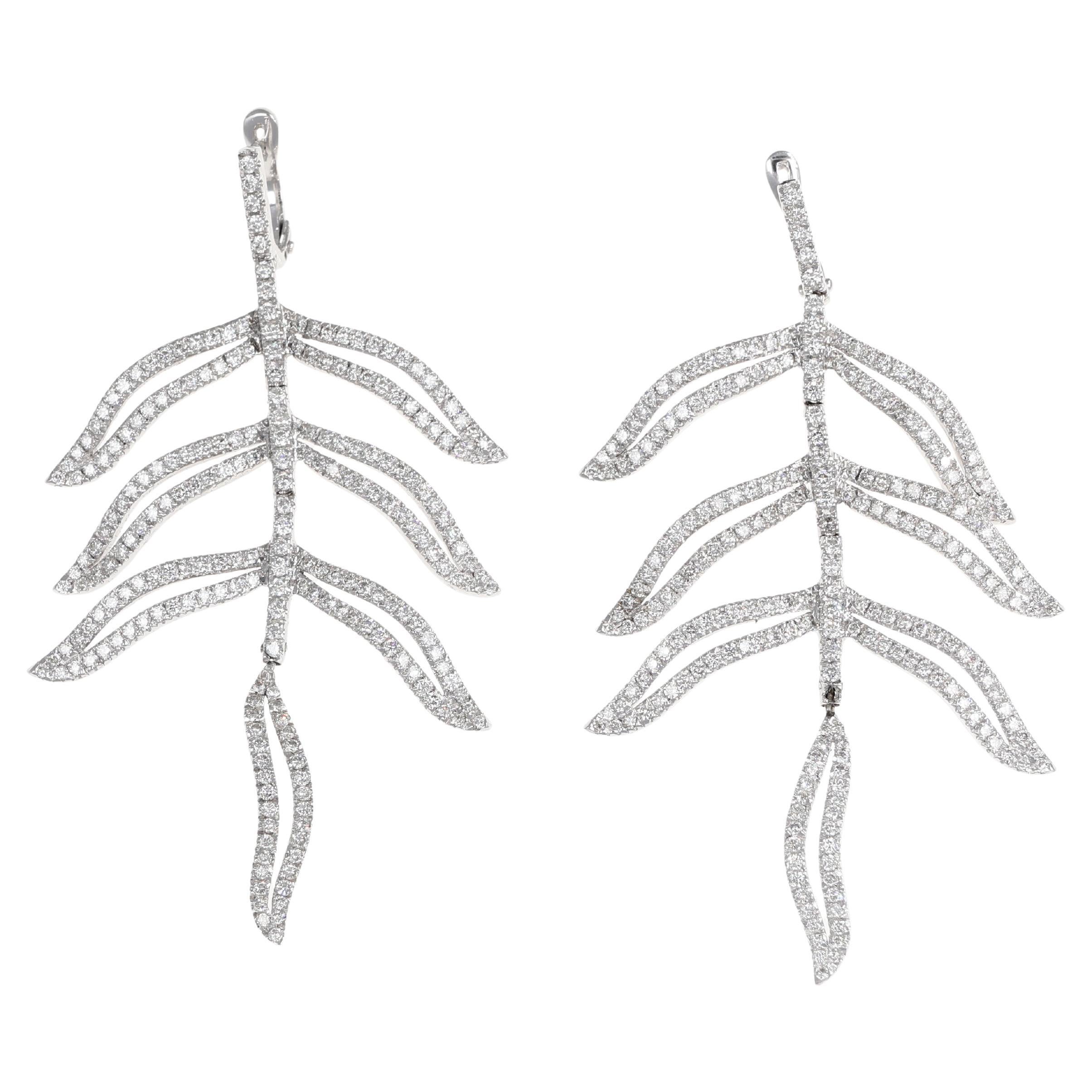 18K White Gold Articulated Leaf Earrings with Diamonds