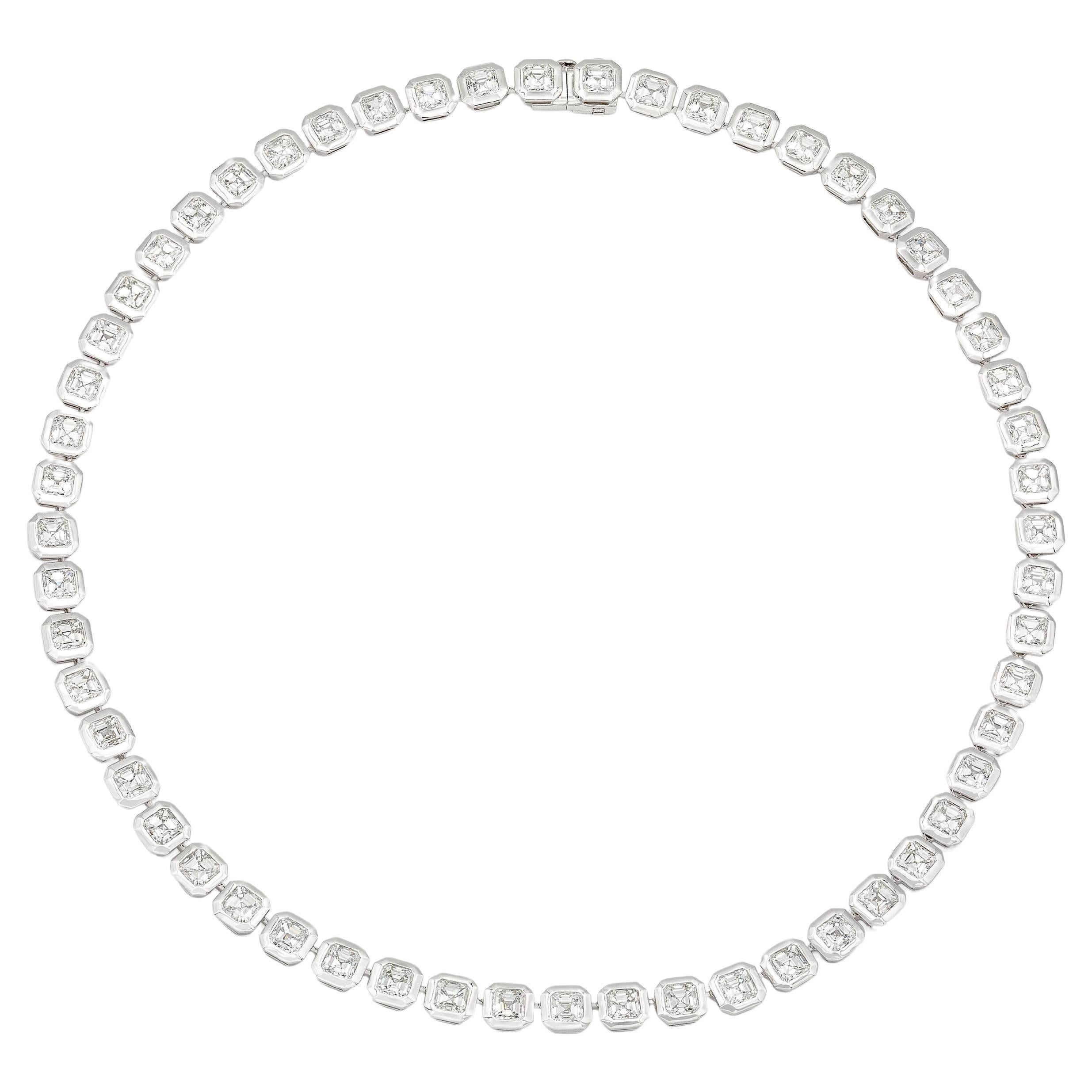 18K White Gold Asscher Cut Diamond Necklace