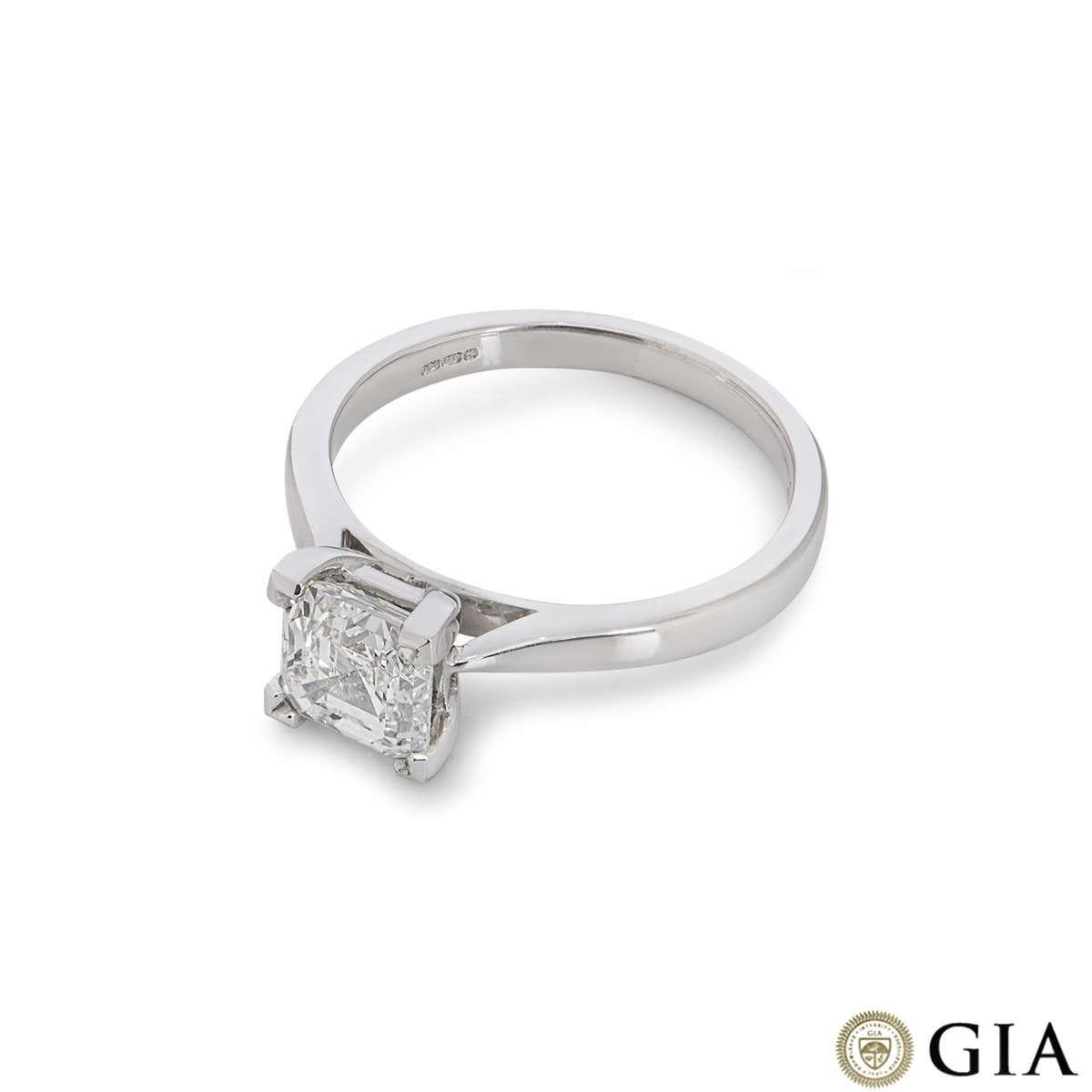 Women's 18k White Gold Asscher Cut Diamond Ring 1.58ct G/VS1 For Sale