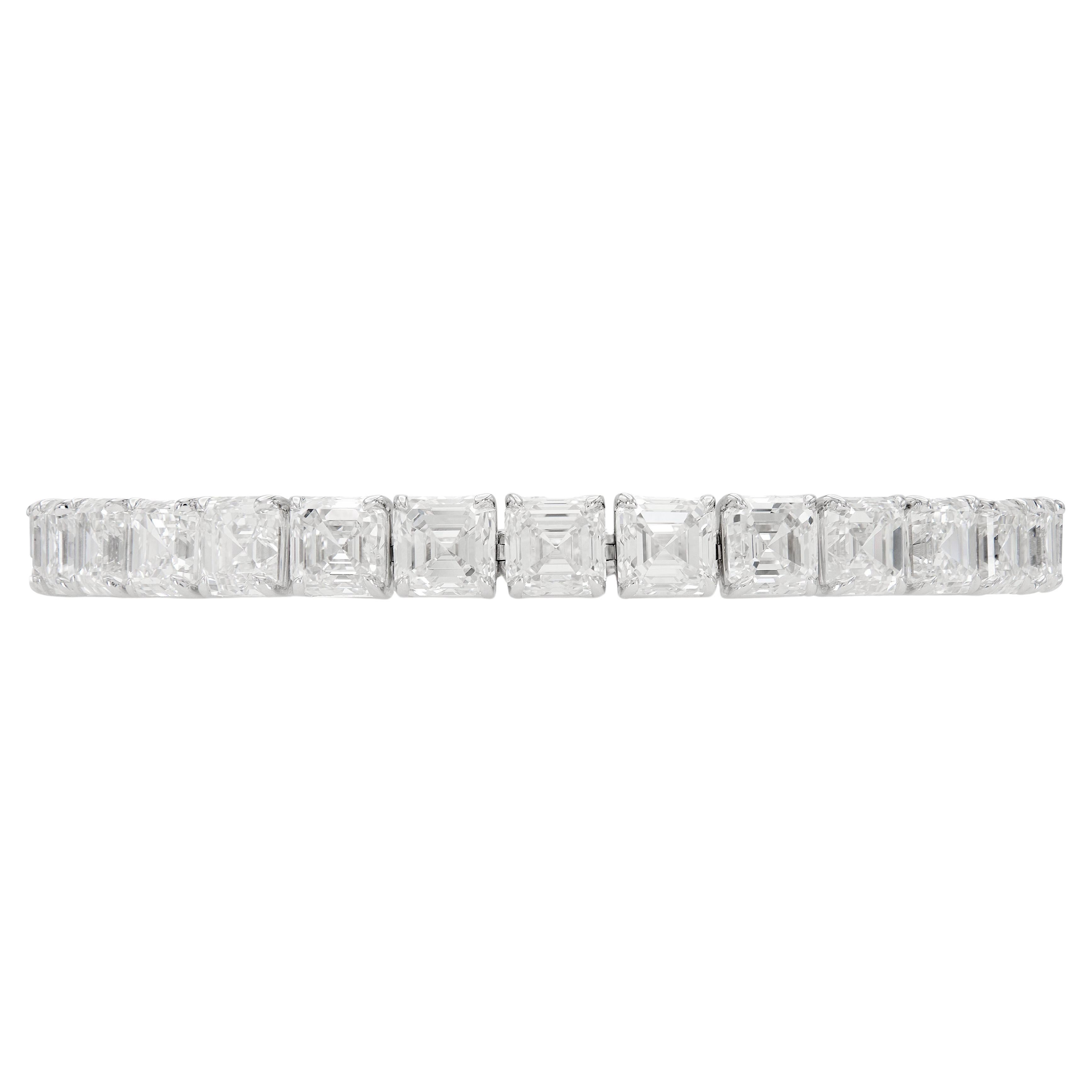 18K White Gold Asscher Cut Tennis Bracelet Tw:31.03 carat