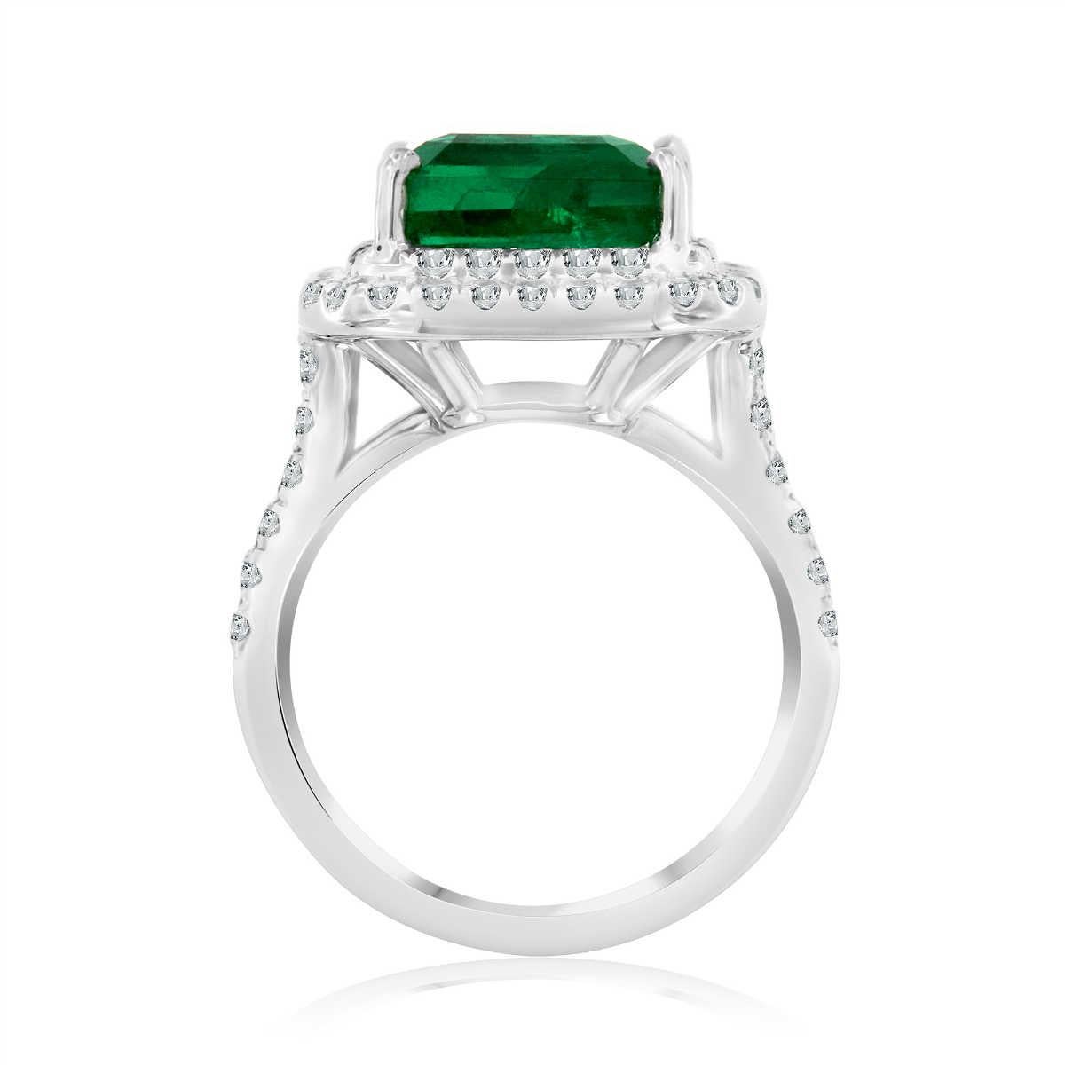 Asscher Cut 18K White Gold Asscher Green Emerald Double Halo Diamond Ring 'Center-5.21 CT' For Sale