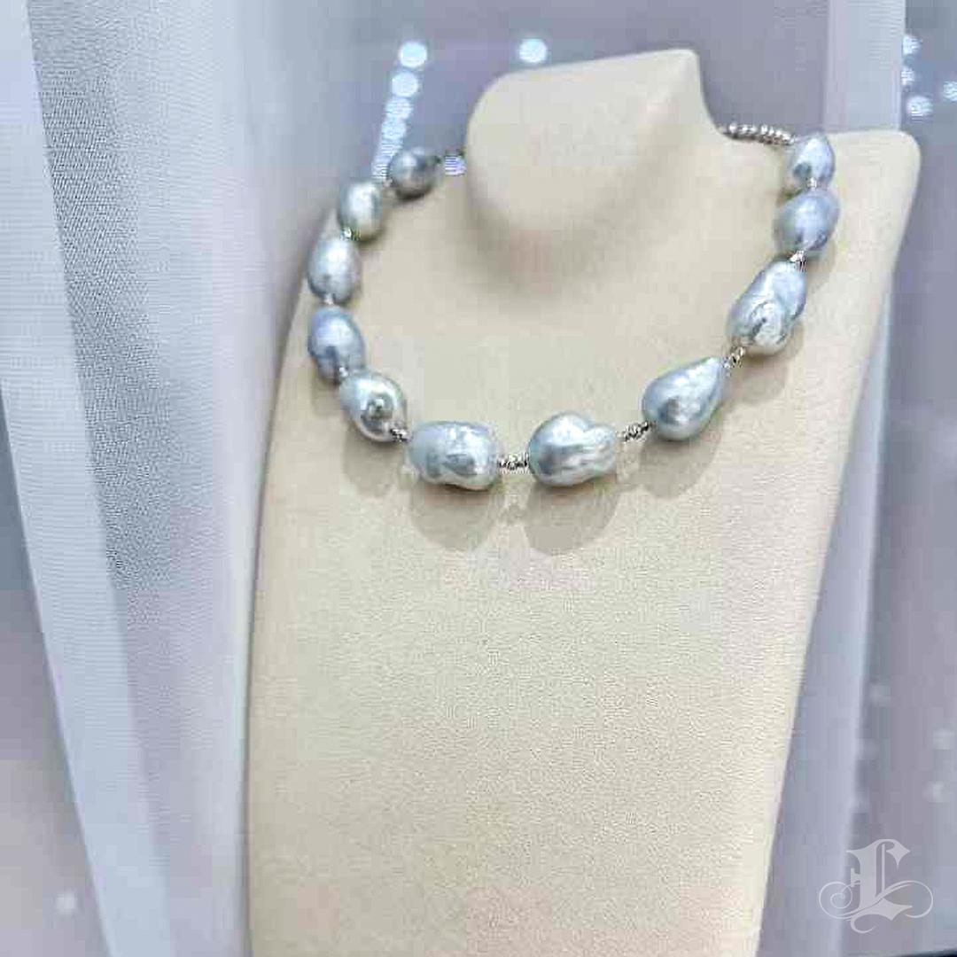 18k White Gold Aurora 11-15mm Baroque South Sea Pearl Choker Necklace 5