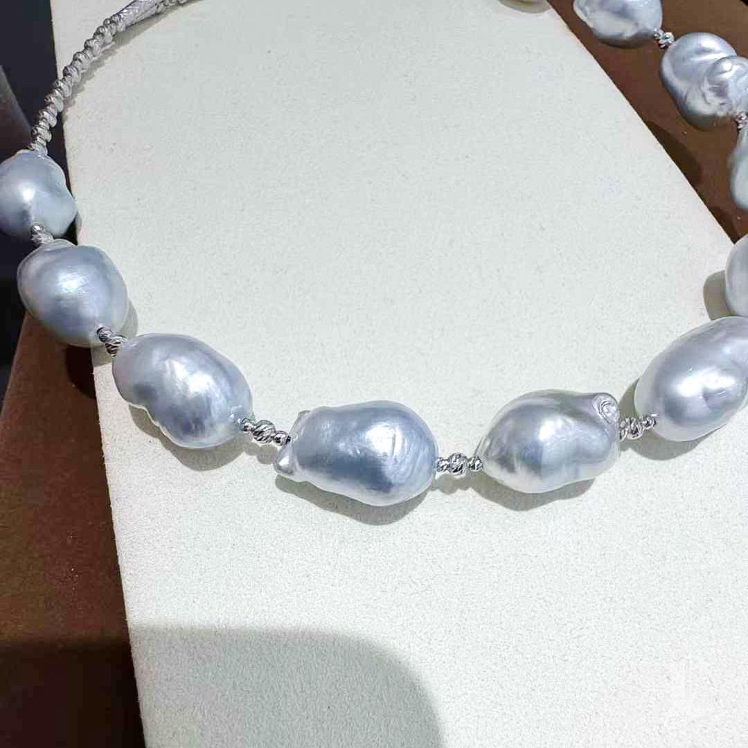 Women's 18k White Gold Aurora 11-15mm Baroque South Sea Pearl Choker Necklace