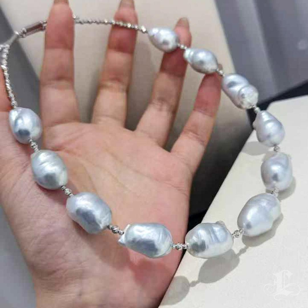 18k White Gold Aurora 11-15mm Baroque South Sea Pearl Choker Necklace 1
