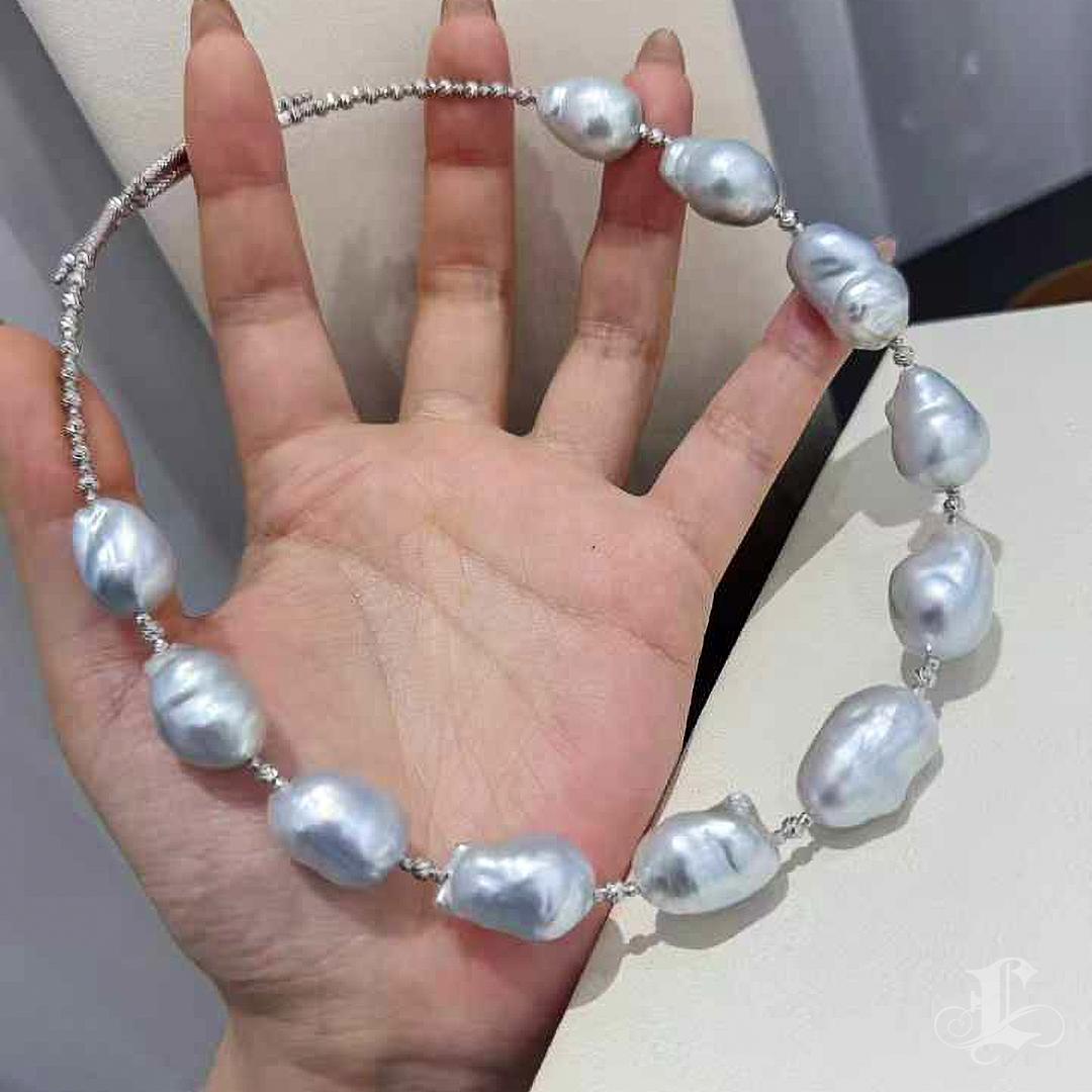 18k White Gold Aurora 11-15mm Baroque South Sea Pearl Choker Necklace 2