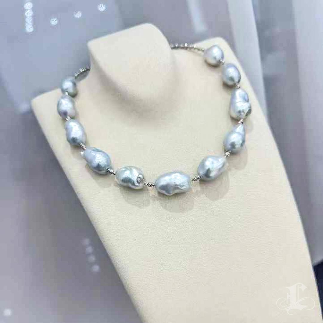 18k White Gold Aurora 11-15mm Baroque South Sea Pearl Choker Necklace 3