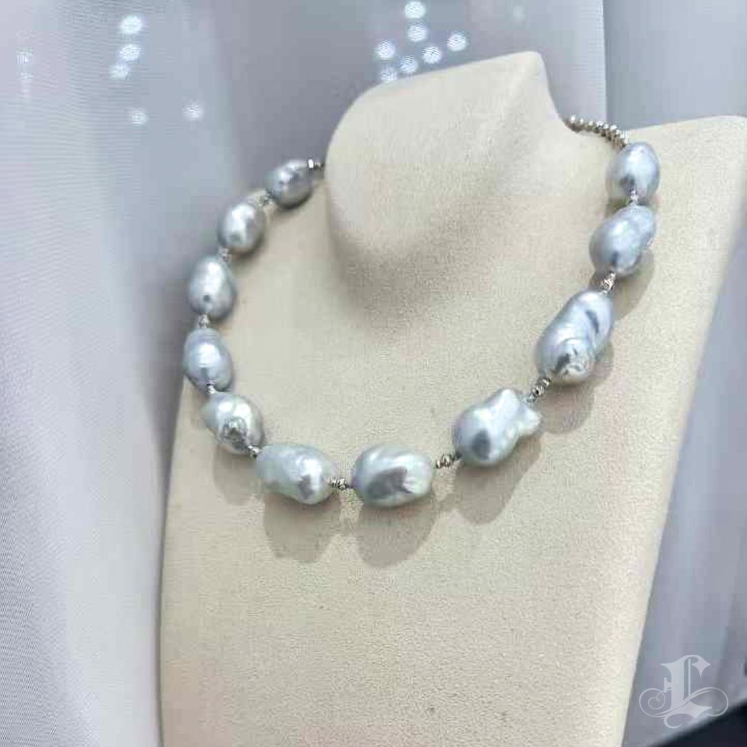 18k White Gold Aurora 11-15mm Baroque South Sea Pearl Choker Necklace 4