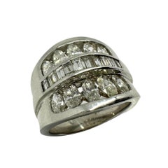 18k White Gold Baguette and Marquise Cut Diamond Wide Band Ring