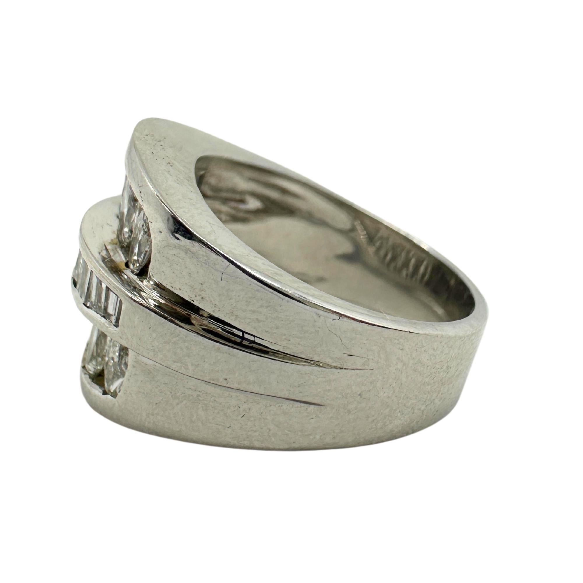 Women's 18k White Gold Baguette and Marquise Cut Diamond Wide Band Ring For Sale