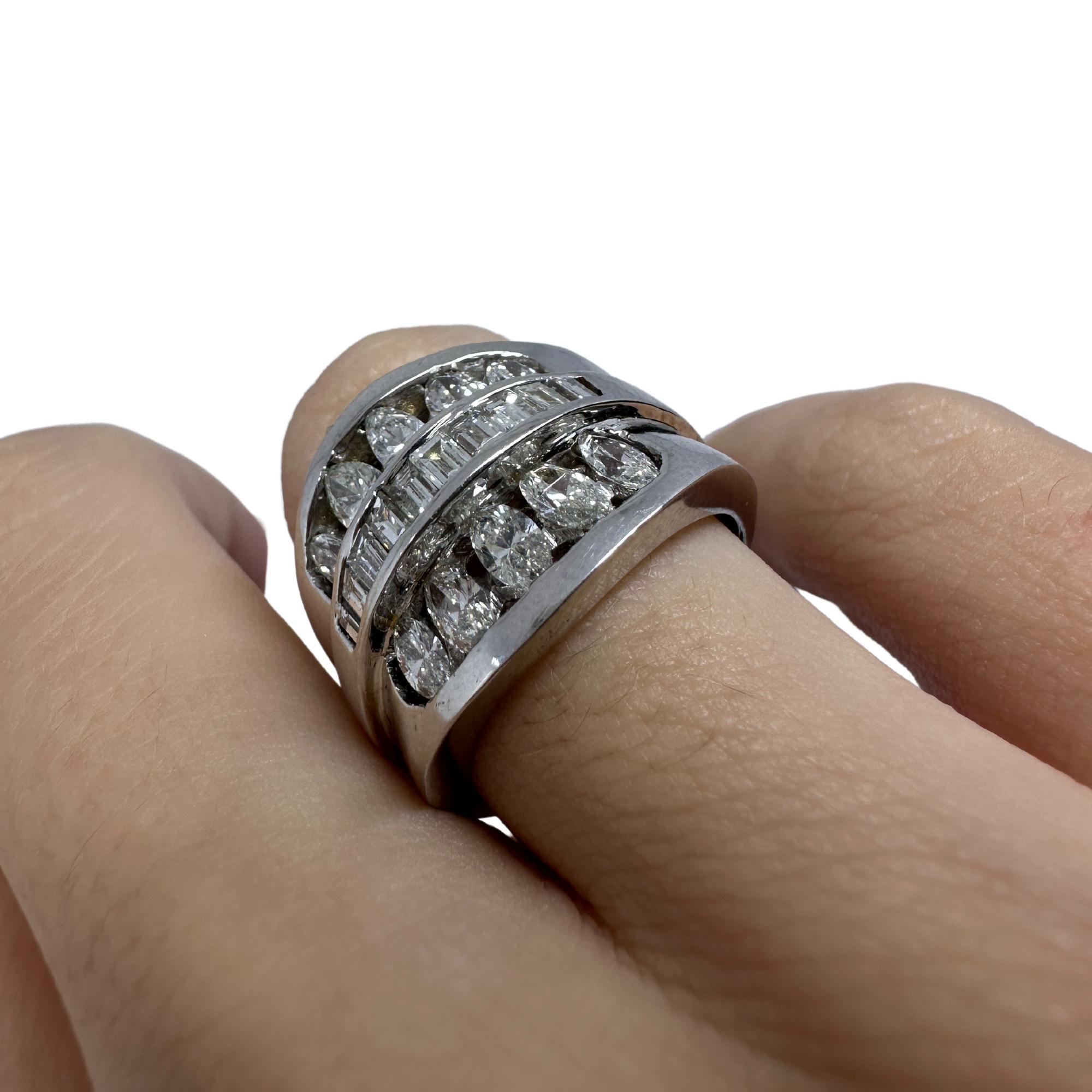 18k White Gold Baguette and Marquise Cut Diamond Wide Band Ring For Sale 2