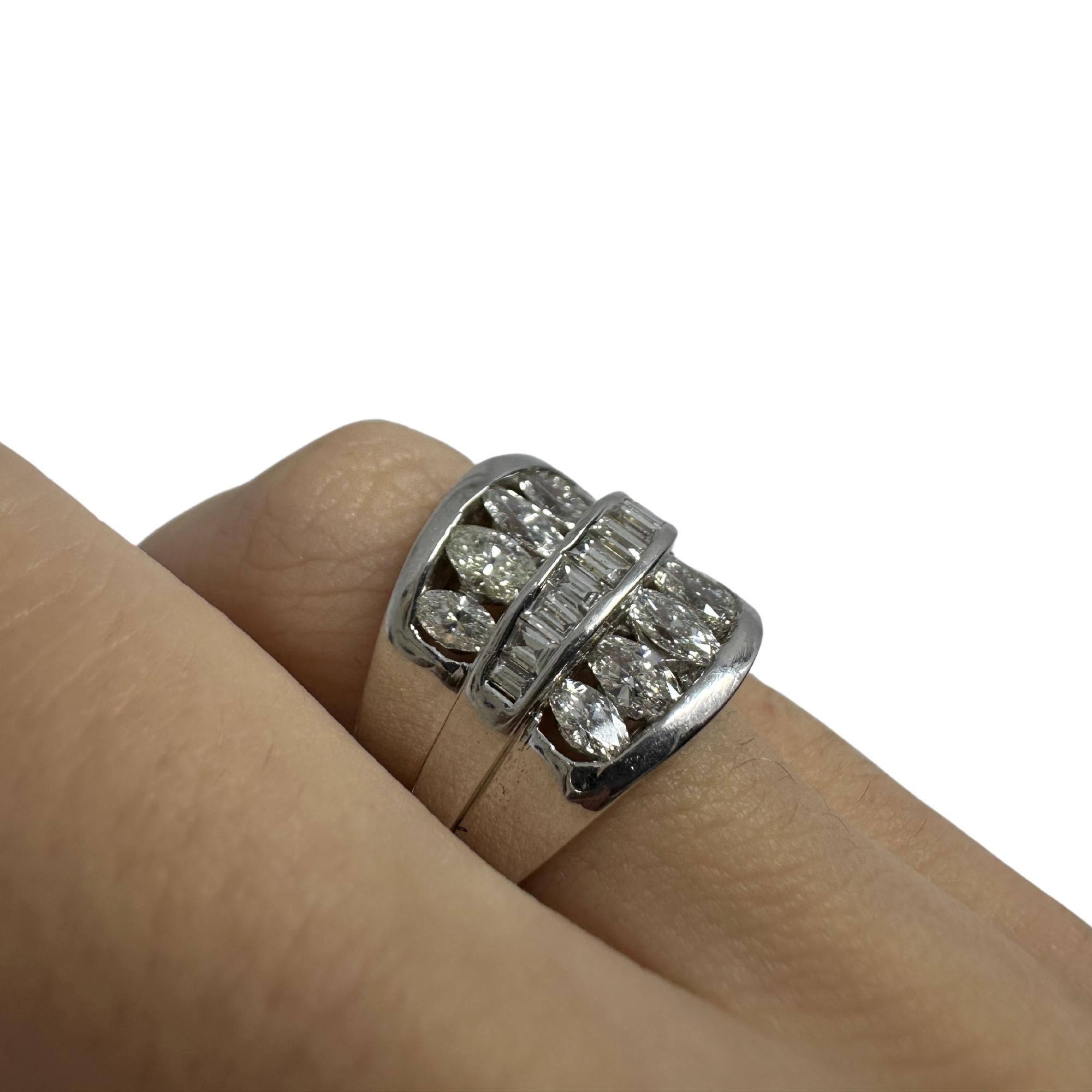 18k White Gold Baguette and Marquise Cut Diamond Wide Band Ring For Sale 3