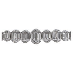 18k White Gold Baguette and Round Brilliant Diamond Tennis Bracelet