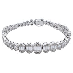 Bracelet tennis en or blanc 18 carats avec diamants baguettes et ronds brillants