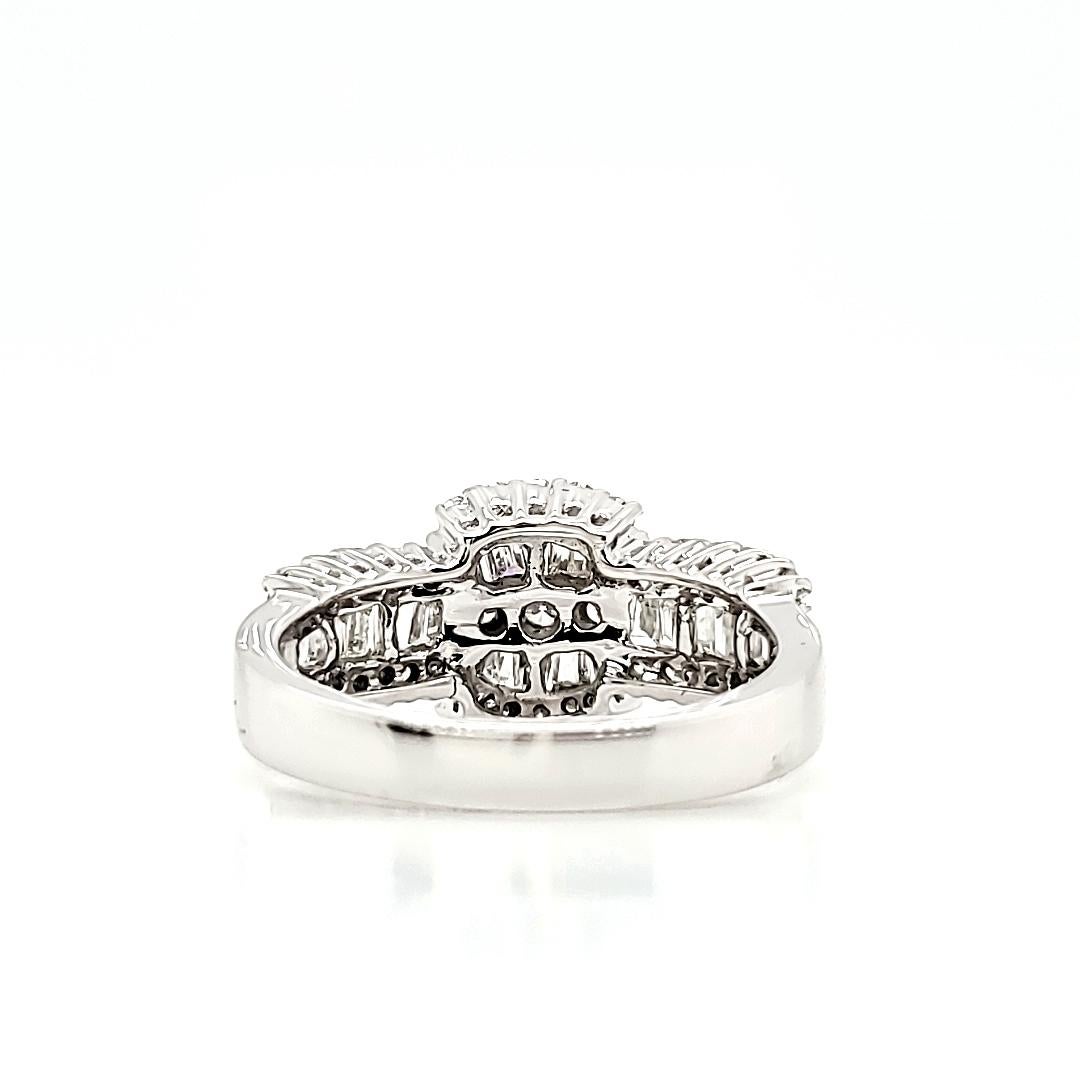 18k White Gold Baguette Cts 0.50 and Round Diamond Cts 0.54 Engagement Ring For Sale 2