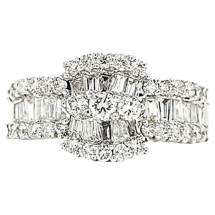 Bague de fiançailles en or blanc 18k Baguette Cts 0.50 et Diamant rond Cts 0.54