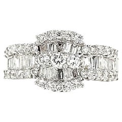 18k White Gold Baguette Cts 0.50 and Round Diamond Cts 0.54 Engagement Ring