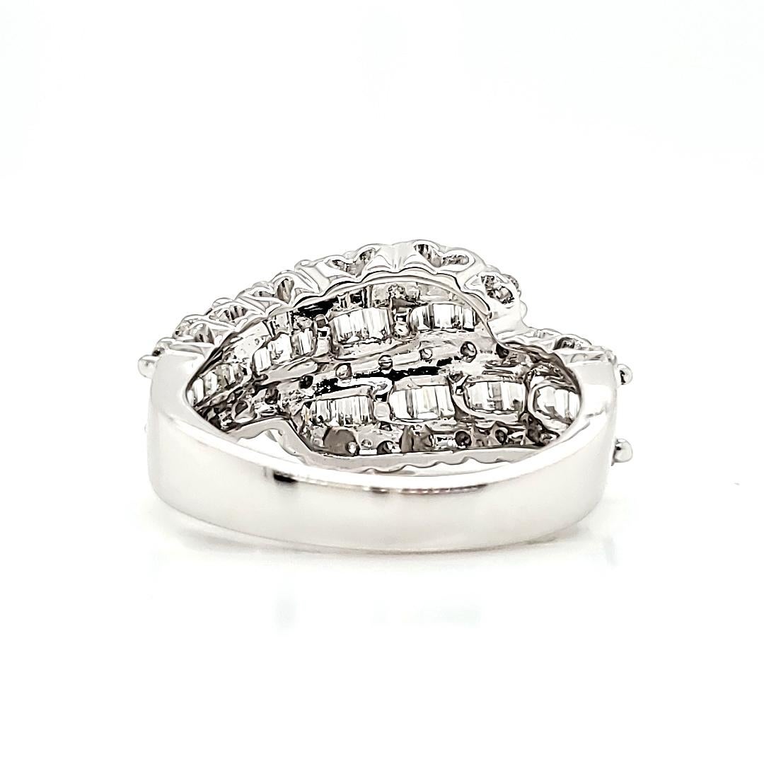Round Cut 18k White Gold Baguette Cts 0.73 cts and Round Diamond Cts 0.56 Engagement Ring  For Sale