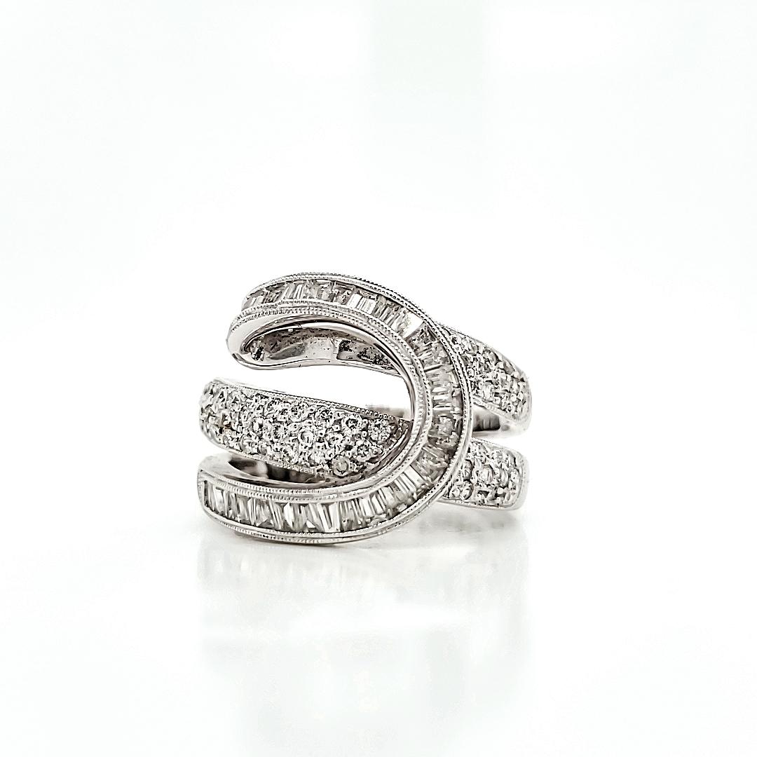 18k White Gold Baguette Cts 0.73 cts and Round Diamond Cts 0.56 Engagement Ring  In New Condition For Sale In Hong Kong, HK