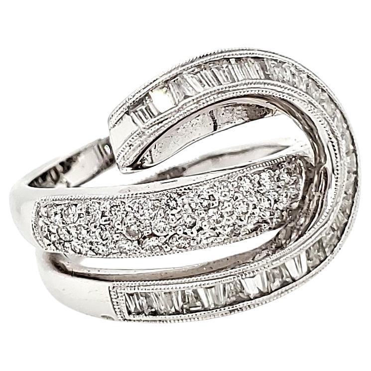 18k White Gold Baguette Cts 0.73 cts and Round Diamond Cts 0.56 Engagement Ring  For Sale