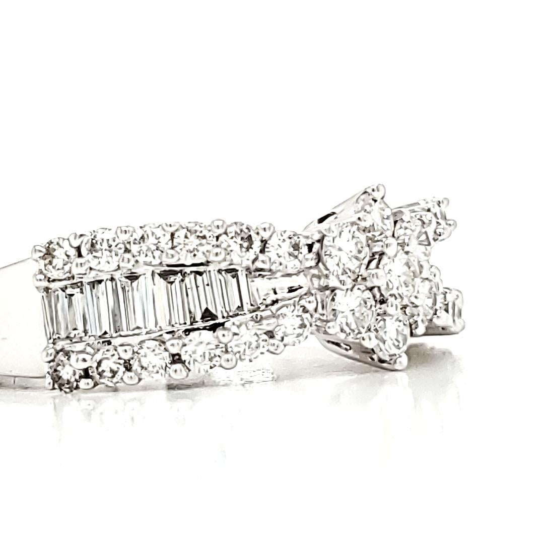 18k White Gold Baguette-Cut Cts 0.65 and Round Cts 0.53 Diamond Engagement Ring In New Condition For Sale In Hong Kong, HK