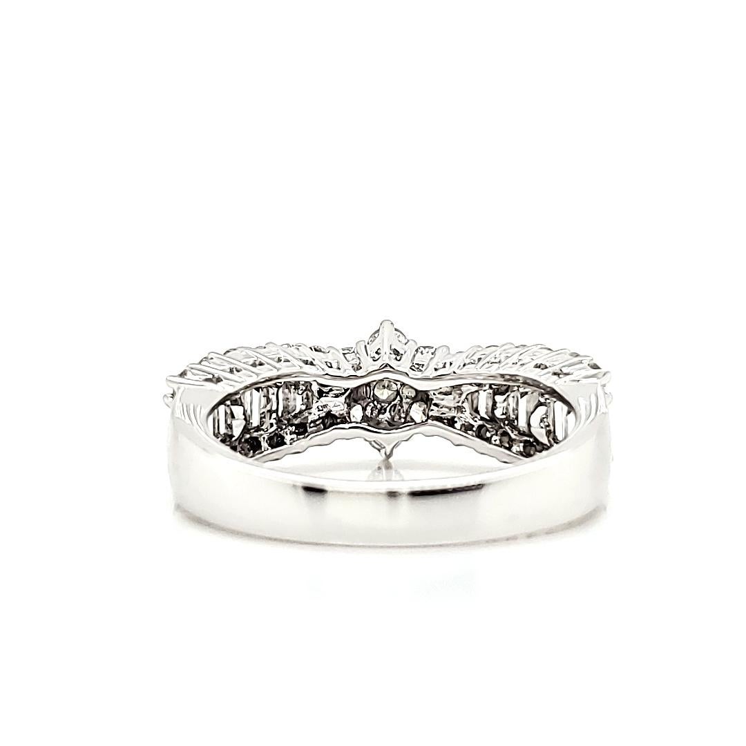 18k White Gold Baguette-Cut Cts 0.65 and Round Cts 0.53 Diamond Engagement Ring For Sale 2