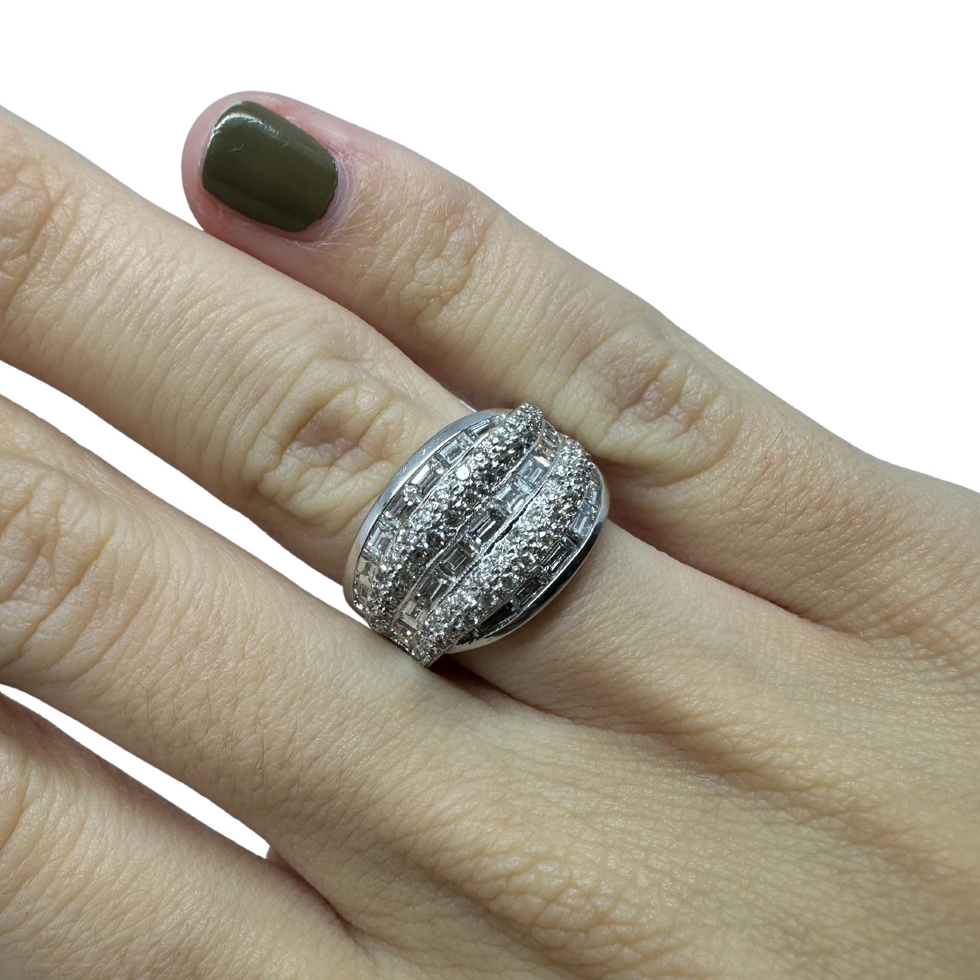 Mixed Cut 18K White Gold Baguette Cut Diamond Band Ring For Sale