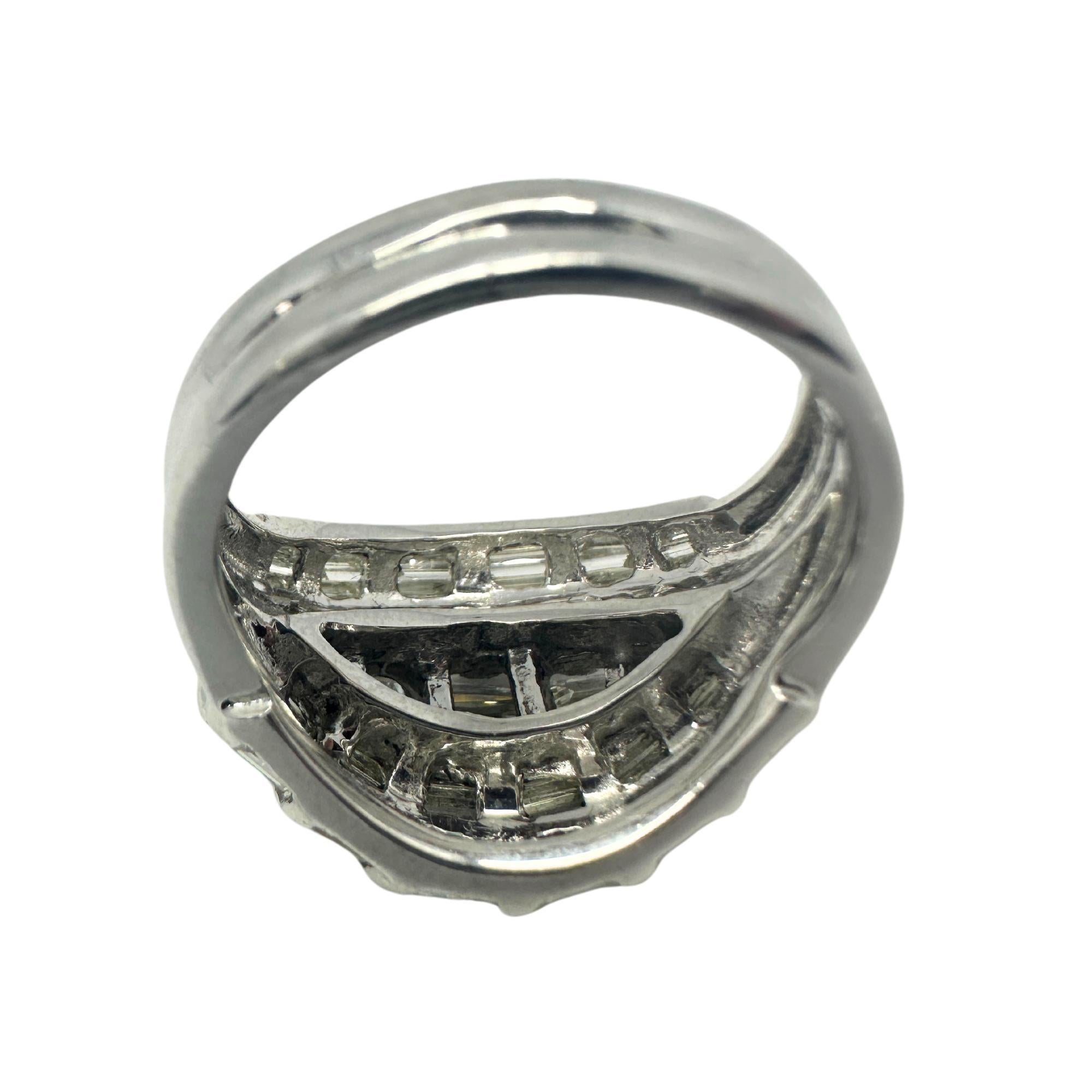 18k White Gold Baguette Cut Diamond Dome Ring For Sale 3