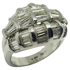 18k White Gold Baguette Cut Diamond Dome Ring