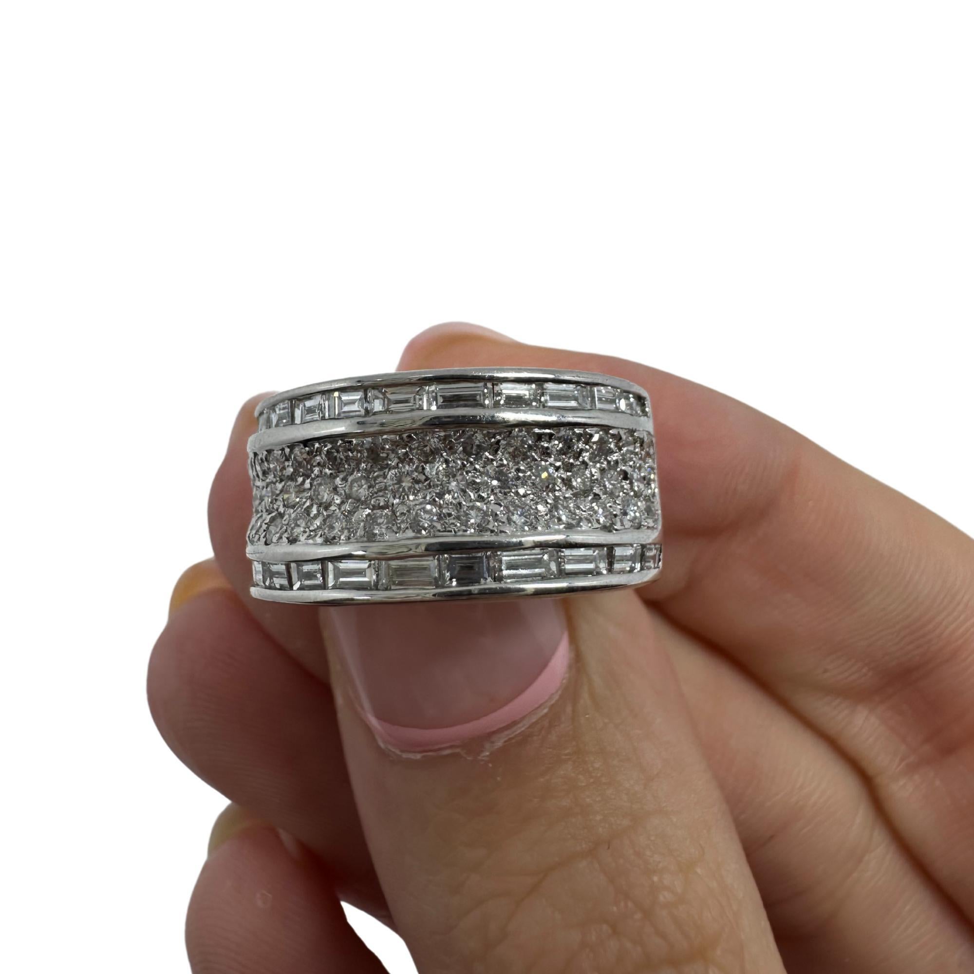 18K White Gold Baguette Cut Diamond Wide Band Ring For Sale 7