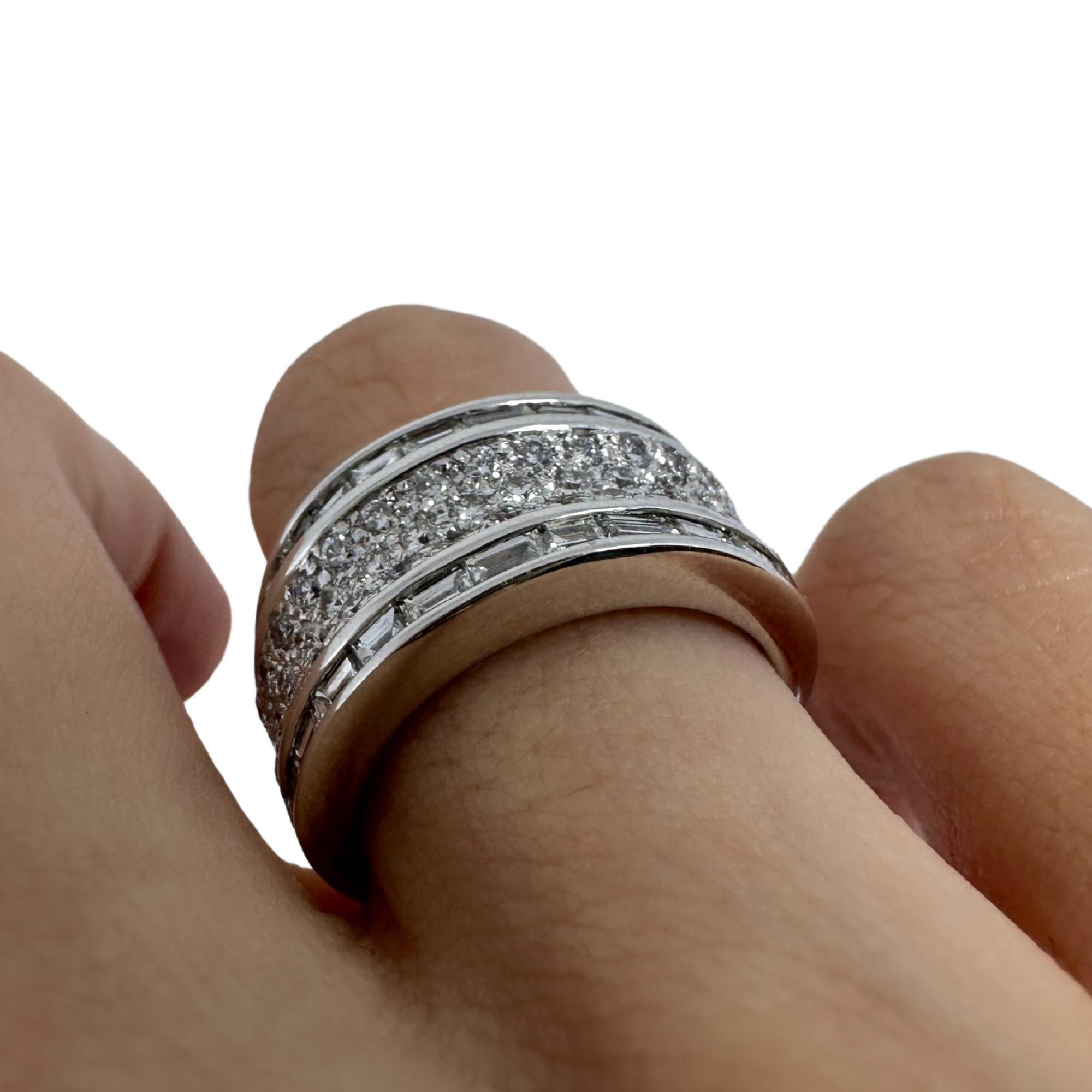 18K White Gold Baguette Cut Diamond Wide Band Ring For Sale 8