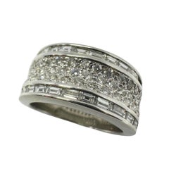 18K White Gold Baguette Cut Diamond Wide Band Ring